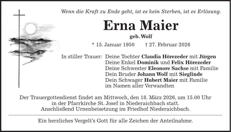 Traueranzeige Erna Maier