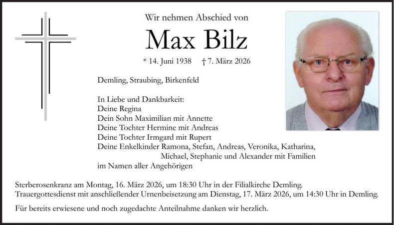 Traueranzeige Max Bilz