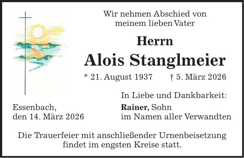 Traueranzeige Alois Stanglmeier