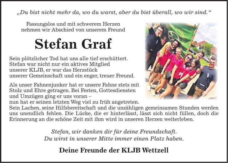 Traueranzeige Stefan Graf