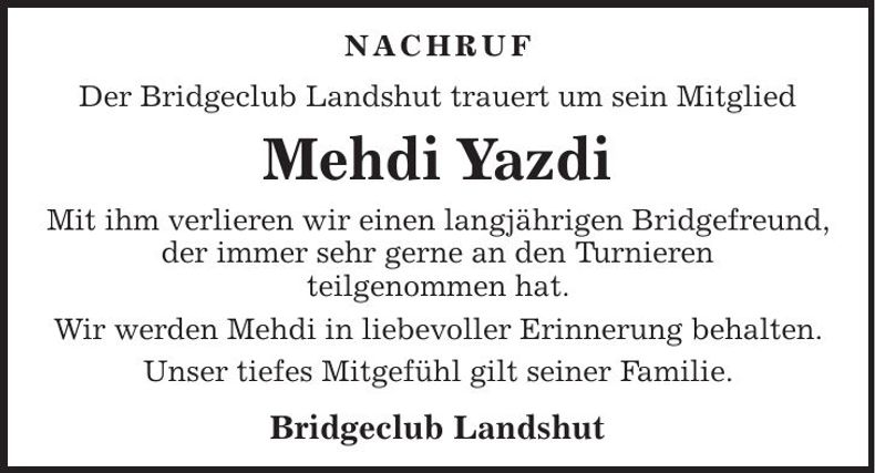 Traueranzeige Mehdi Yazdi