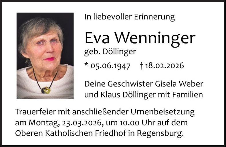 Traueranzeige Eva Wenninger