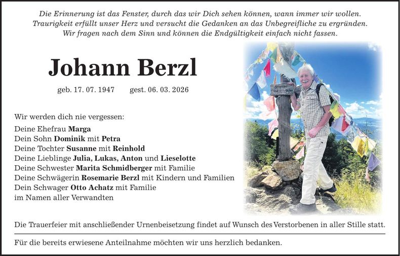 Traueranzeige Johann Berzl
