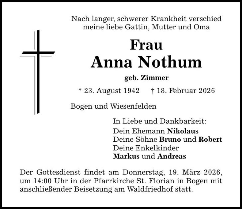 Traueranzeige Anna Nothum