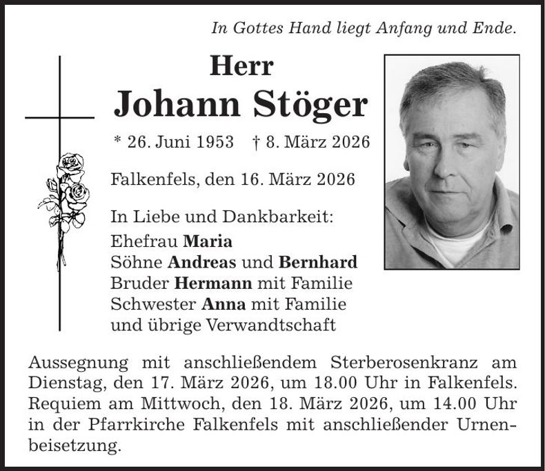 Traueranzeige Johann Stöger