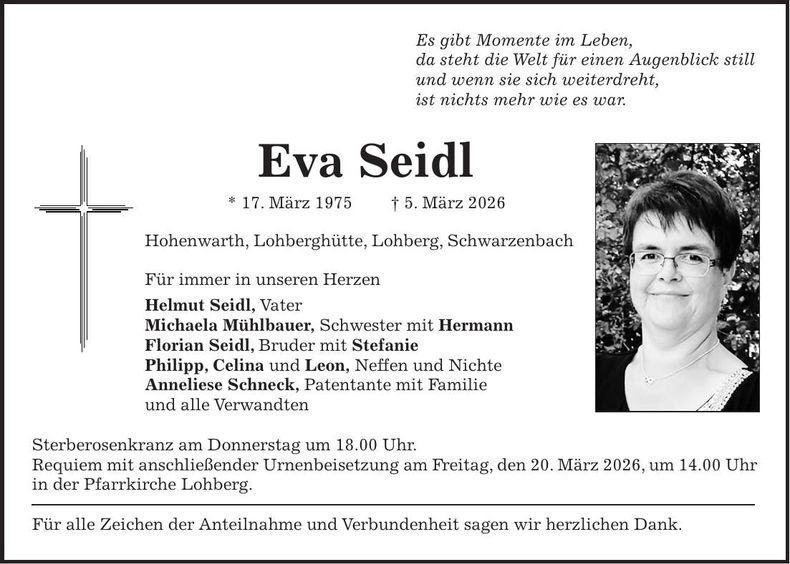 Traueranzeige Eva Seidl