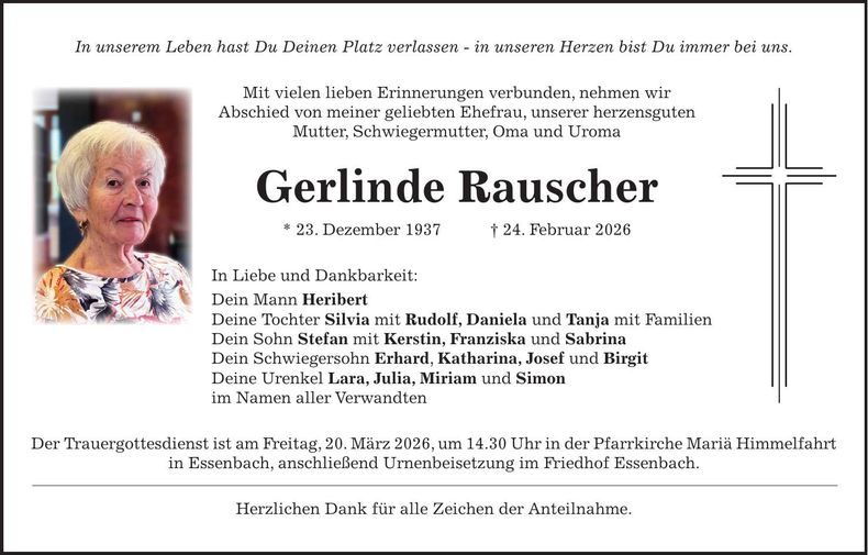 Traueranzeige Gerlinde Rauscher