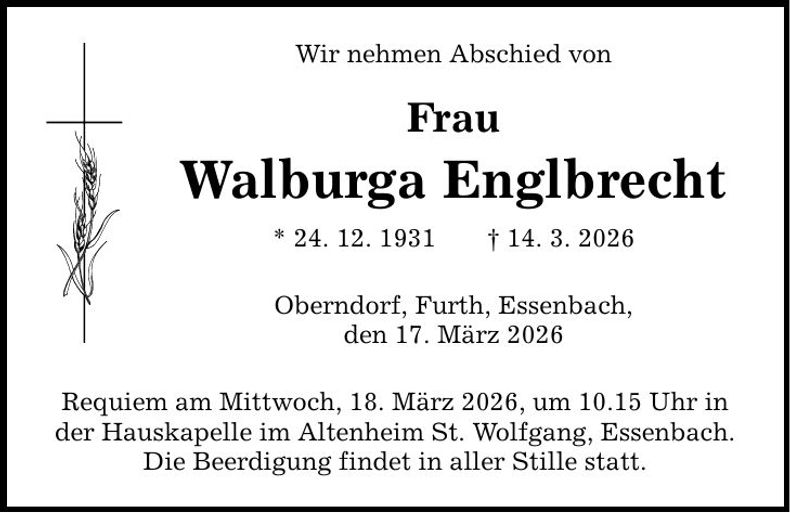 Traueranzeige Walburga Englbrecht
