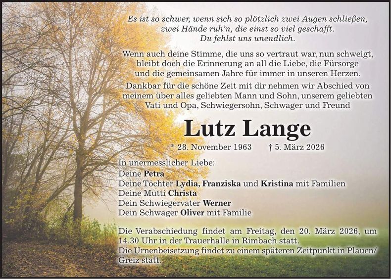 Traueranzeige Lutz Lange