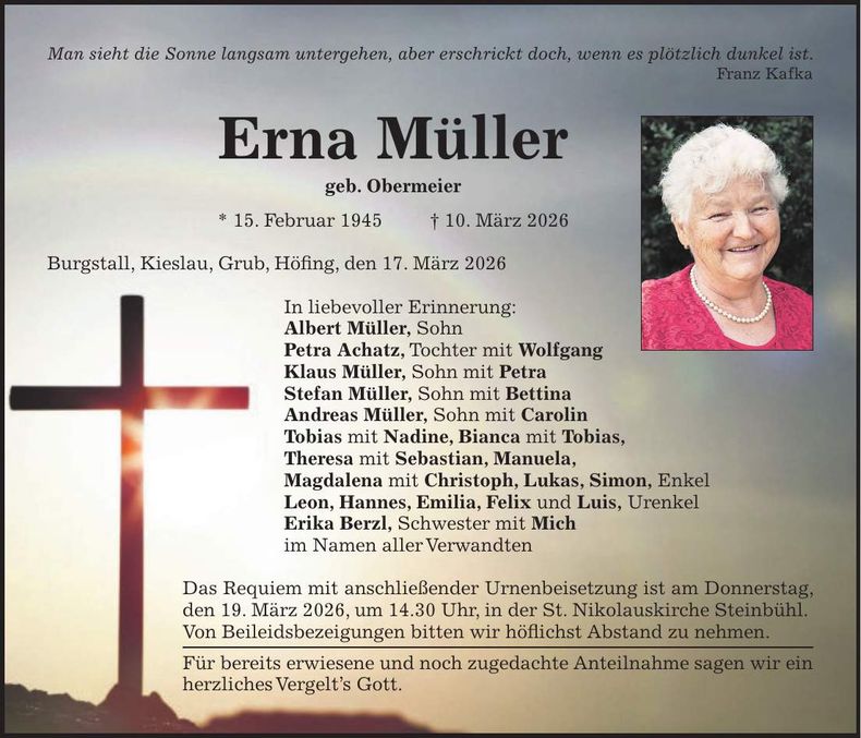 Traueranzeige Erna Müller
