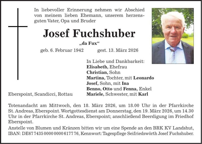 Traueranzeige Josef Fuchshuber