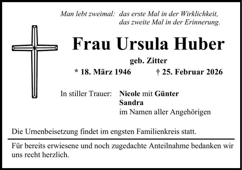 Traueranzeige Ursula Huber