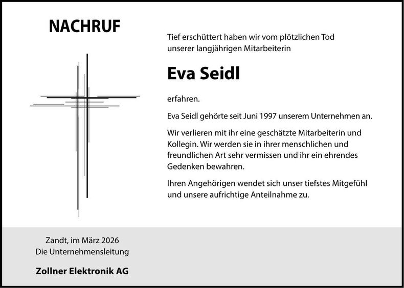 Traueranzeige Eva Seidl