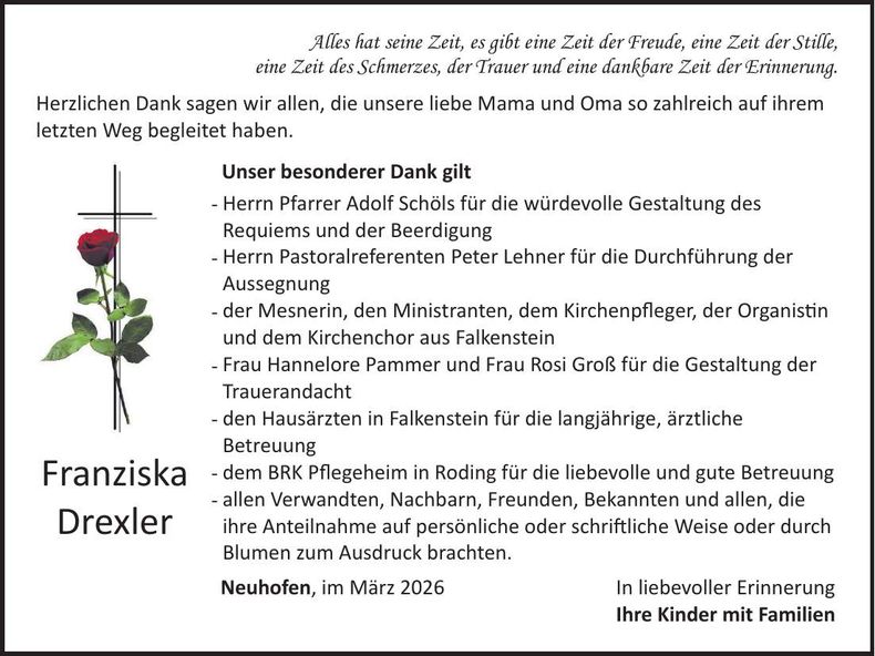 Traueranzeige Franziska Drexler
