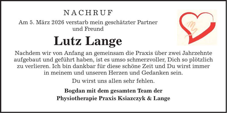 Traueranzeige Lutz Lange