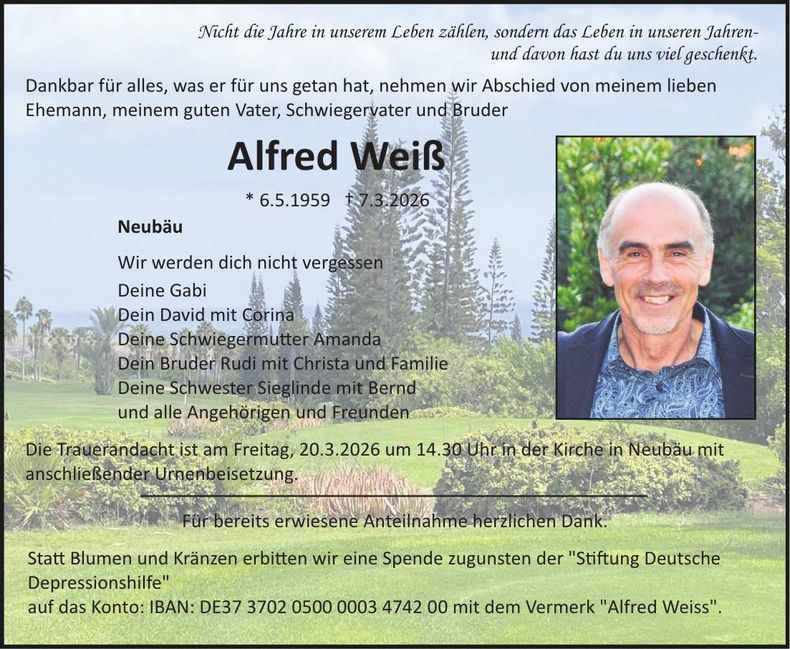 Traueranzeige Alfred Weiß