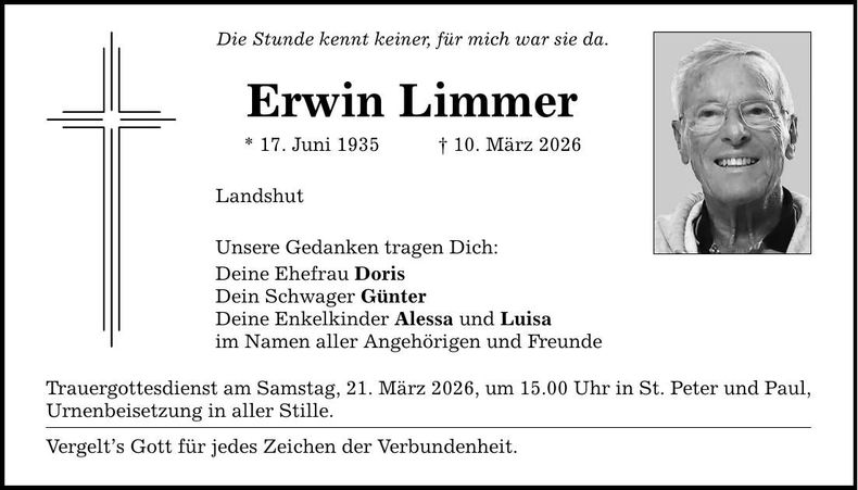 Traueranzeige Erwin Limmer