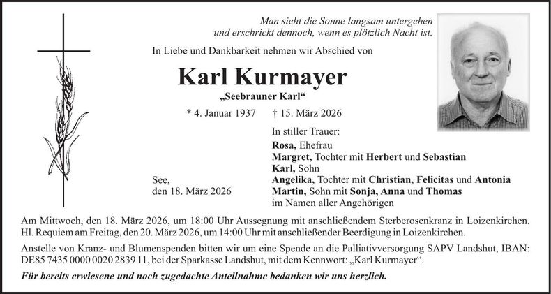 Traueranzeige Karl Kurmayer