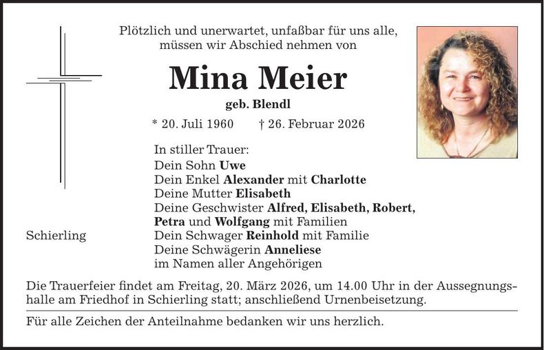 Traueranzeige Mina Meier