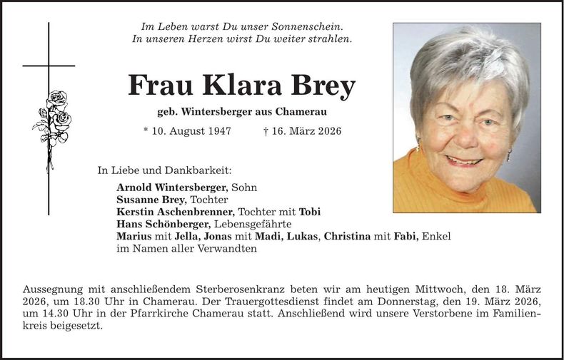 Traueranzeige Klara Brey