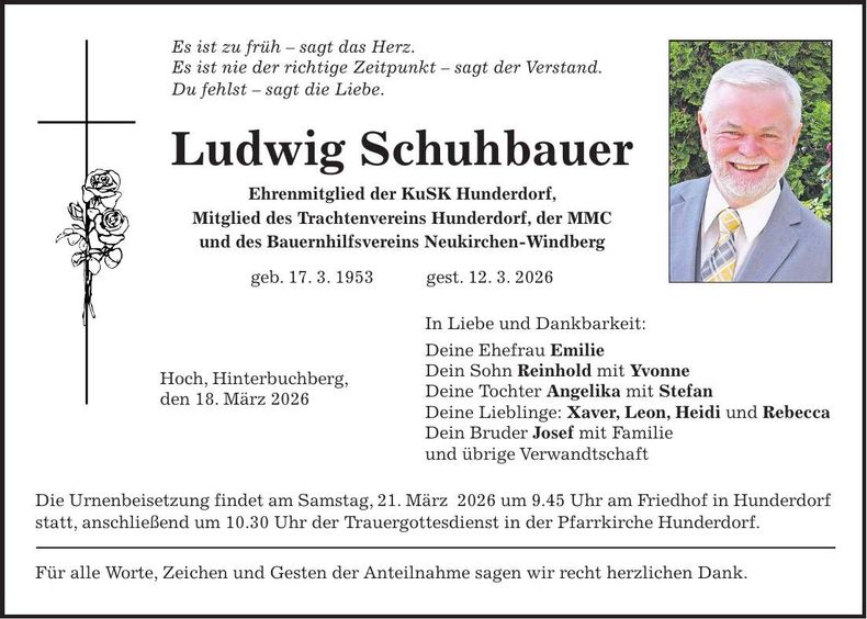 Traueranzeige Ludwig Schuhbauer
