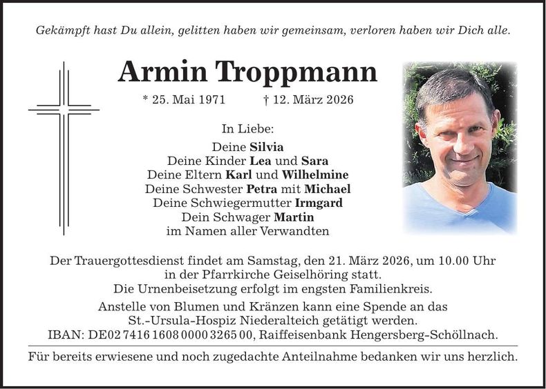 Traueranzeige Armin Troppmann