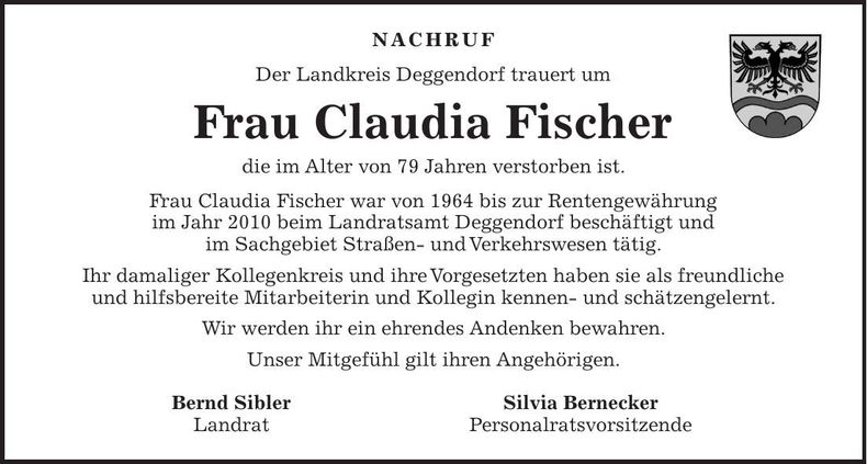 Traueranzeige Claudia Fischer
