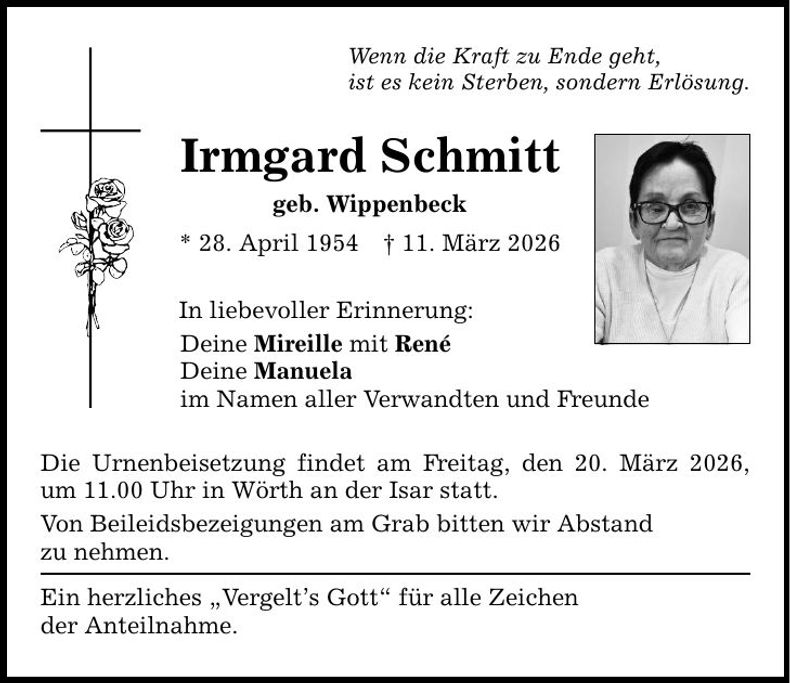 Traueranzeige Irmgard Schmitt