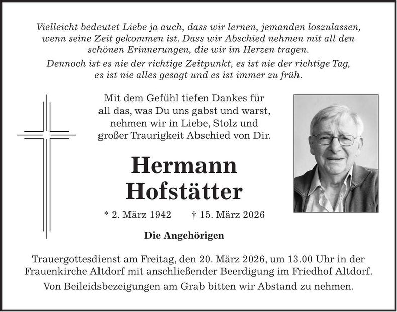 Traueranzeige Hermann Hofstätter