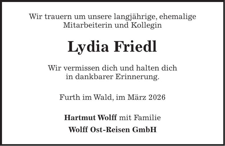 Traueranzeige Lydia Friedl