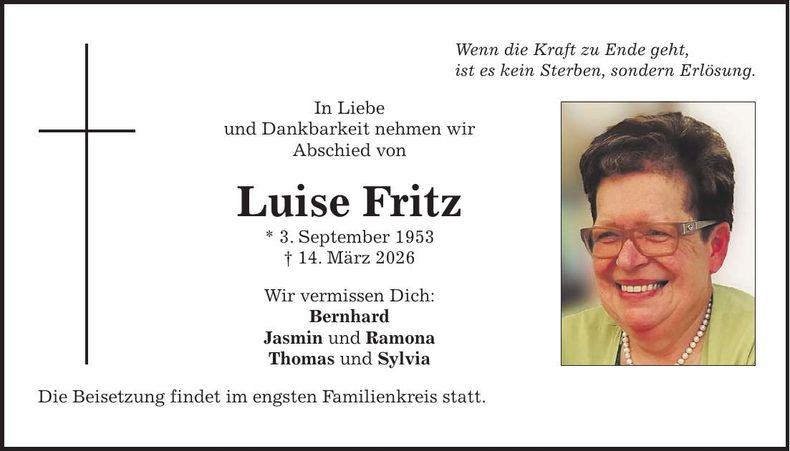 Traueranzeige Luise Fritz
