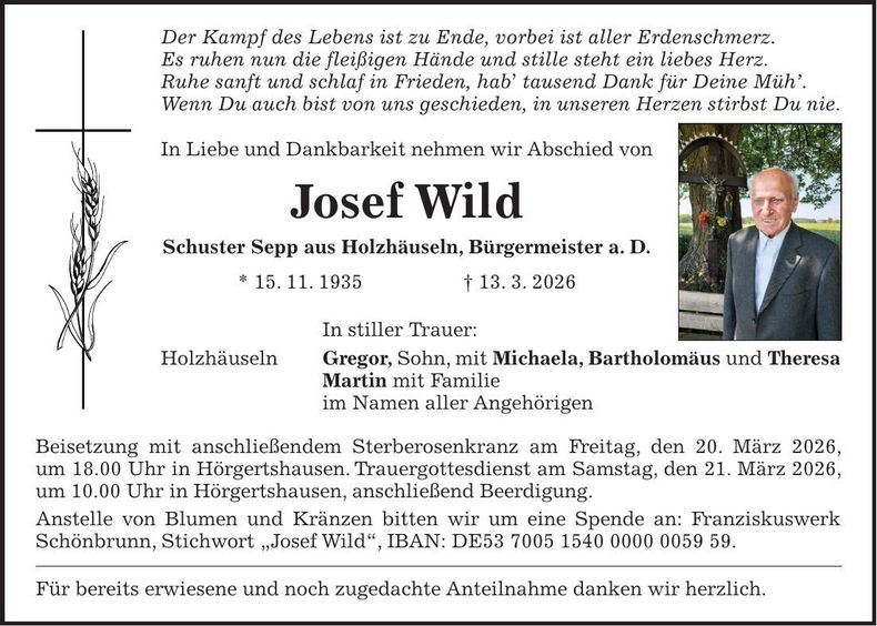 Traueranzeige Josef Wild