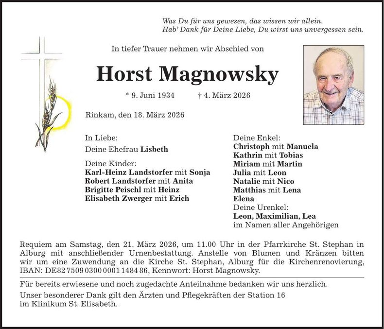 Traueranzeige Horst Magnowsky