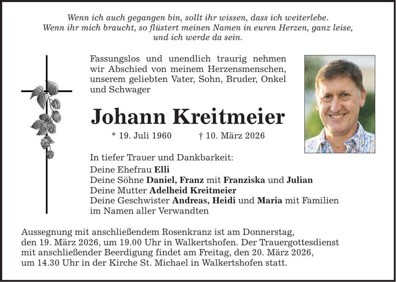 Traueranzeige Johann Kreitmeier