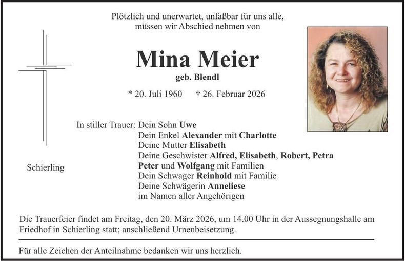 Traueranzeige Mina Meier
