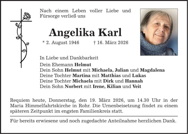 Traueranzeige Angelika Karl