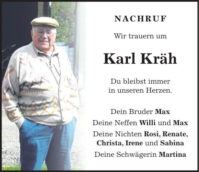 Traueranzeige Karl Kräh