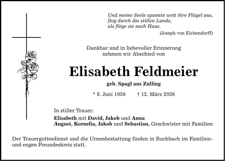 Traueranzeige Elisabeth Rosina Feldmeier