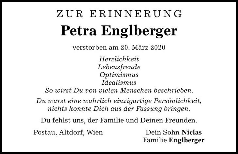 Traueranzeige Petra Englberger