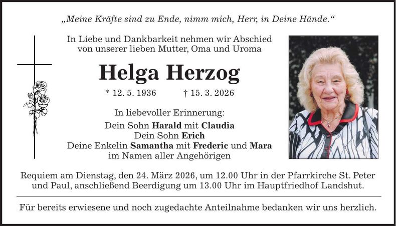 Traueranzeige Helga Herzog