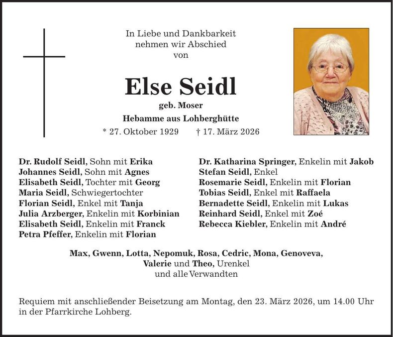 Traueranzeige Else Seidl