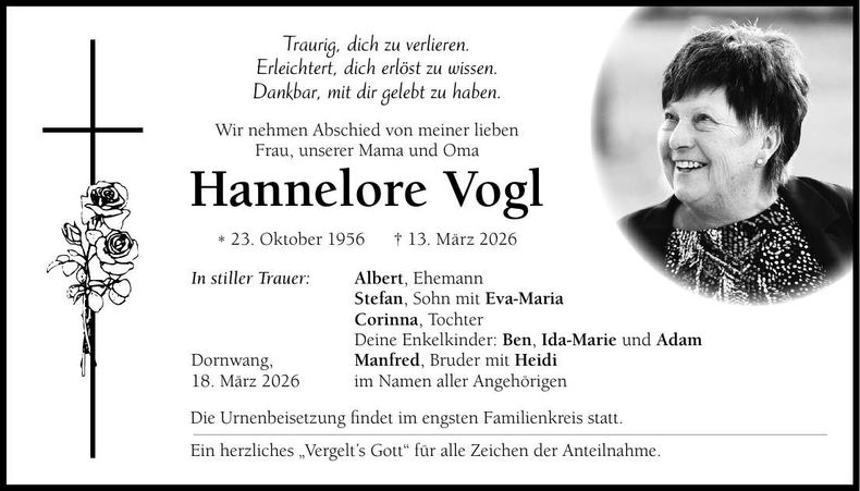 Traueranzeige Hannelore Vogl