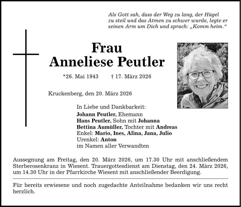 Traueranzeige Anneliese Peutler