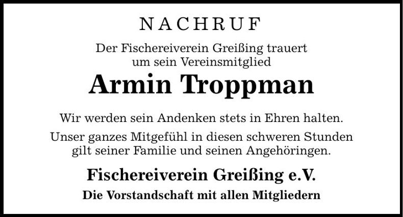 Traueranzeige Armin Troppman