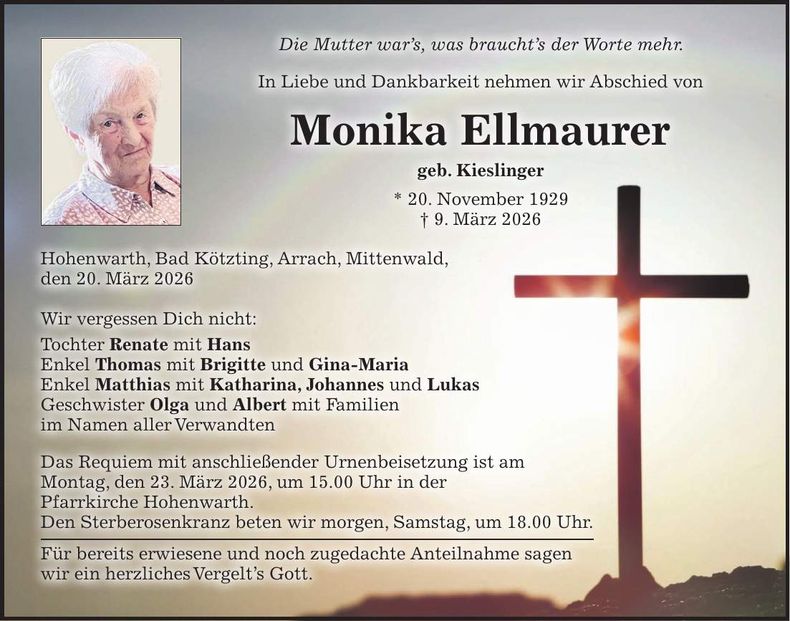 Traueranzeige Monika Ellmaurer