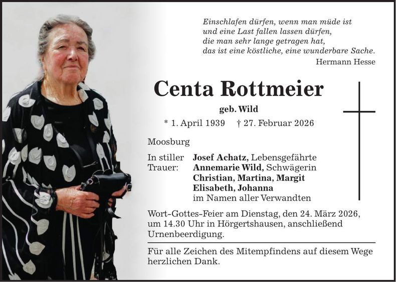 Traueranzeige Centa Rottmeier