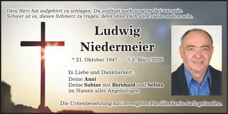 Traueranzeige Ludwig Niedermeier