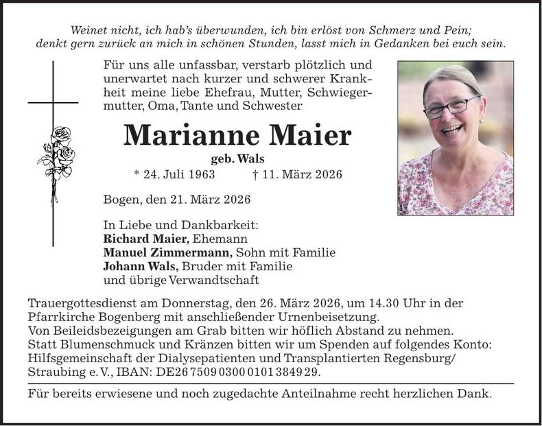 Traueranzeige Marianne Maier