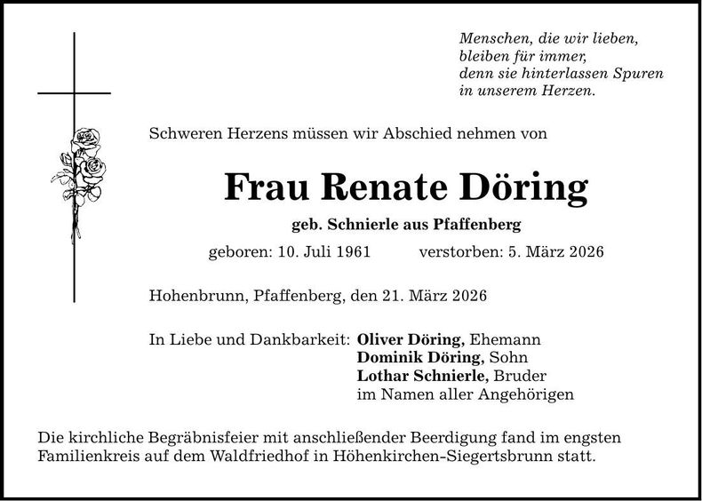 Traueranzeige Renate Döring