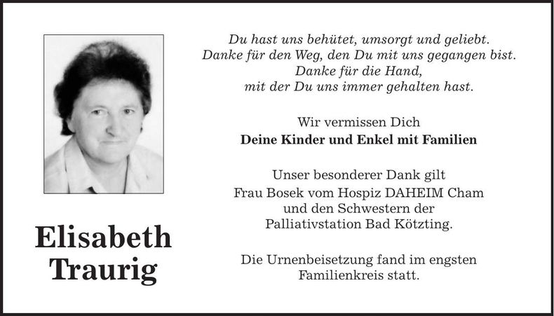 Traueranzeige Traurig Elisabeth